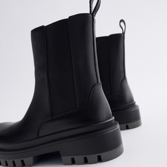 Zara Shoes Zara Lug Sole Low Heel Leather Ankle Boots Poshmark